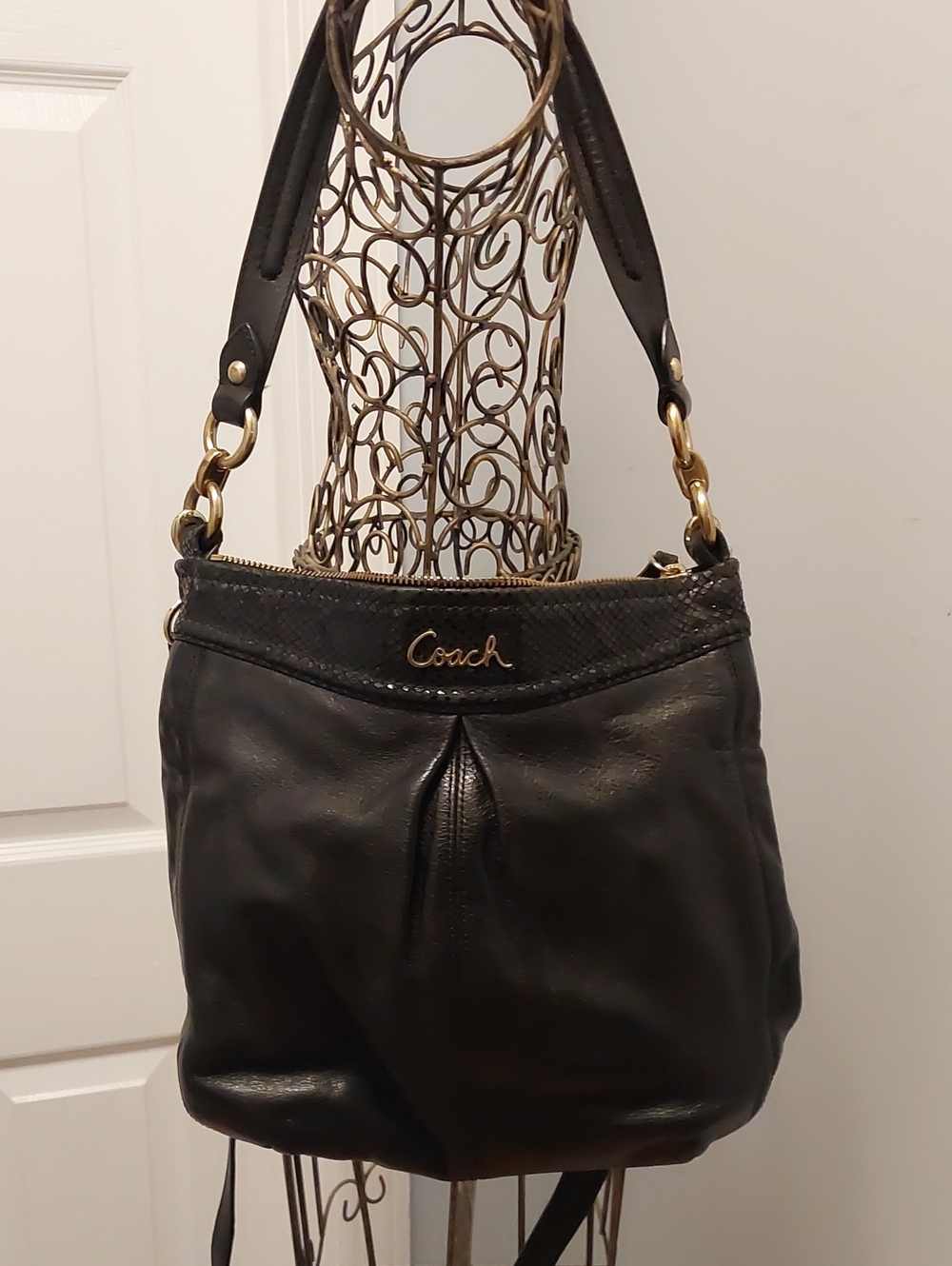Coach Black Leather Shoulder Hobo with Gold Hardware